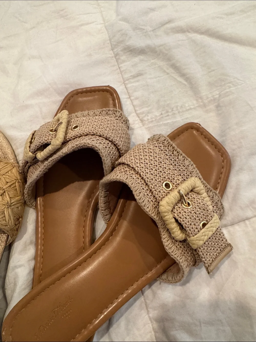 a new day Tan Woven Slide Sandals with Buckle Detail